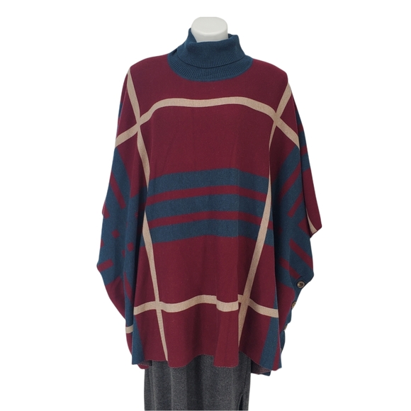 Modcloth Warm Plaid Poncho with Turtleneck  size M/L - Picture 4 of 9